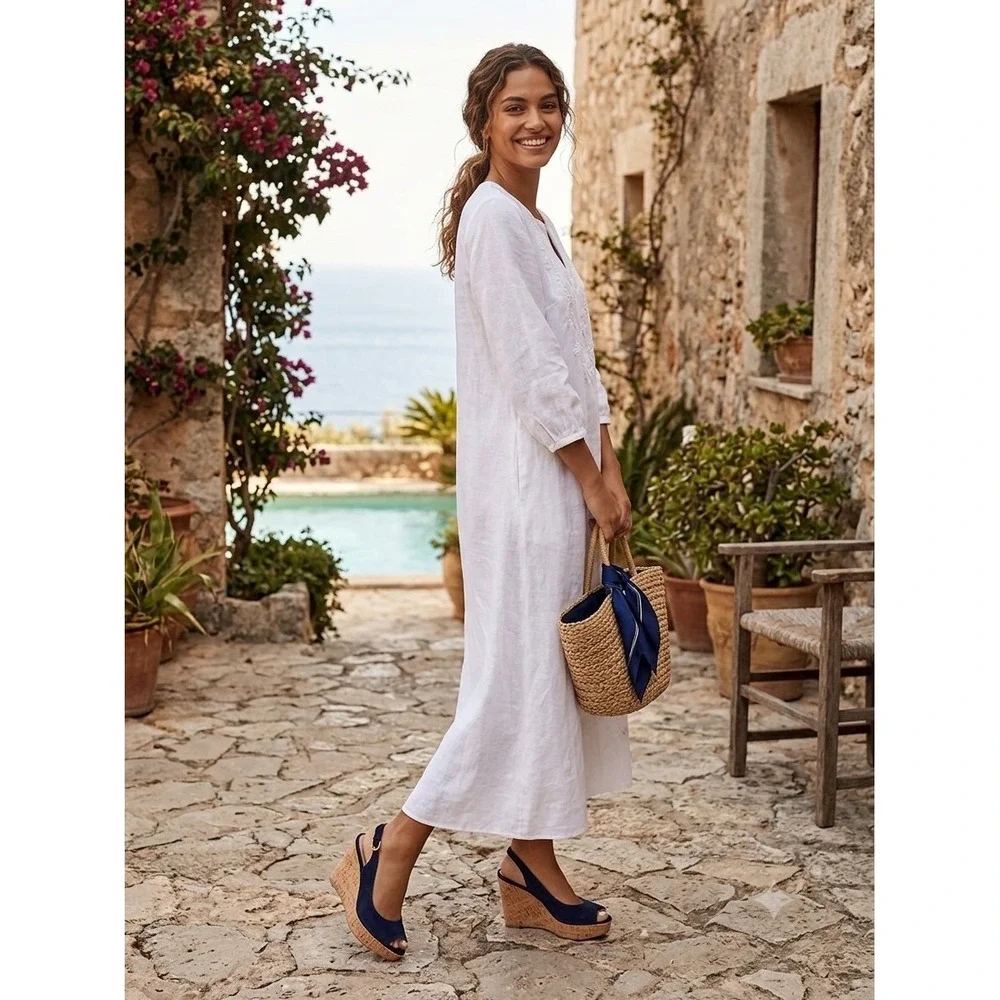 Stuart Weitzman Navy Suede Peep-Toe Cork Wedge Slingback Sandals - Size 9b - Picture 6 of 6